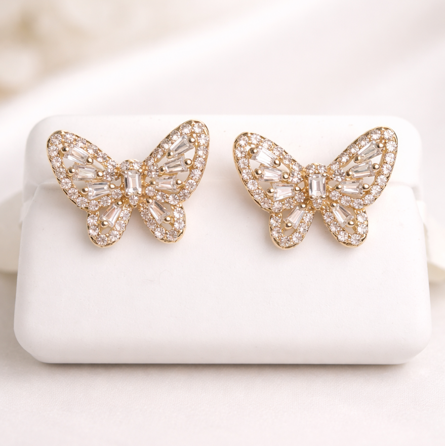 18K Gold Vermeil Silver Moissanite Butterfly Stud Earrings 2.0ct