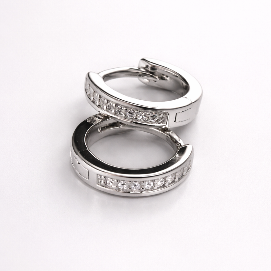 925 Sterling Silver Moissanite Huggie Earrings, 1ct Gemstone, 1.47g
