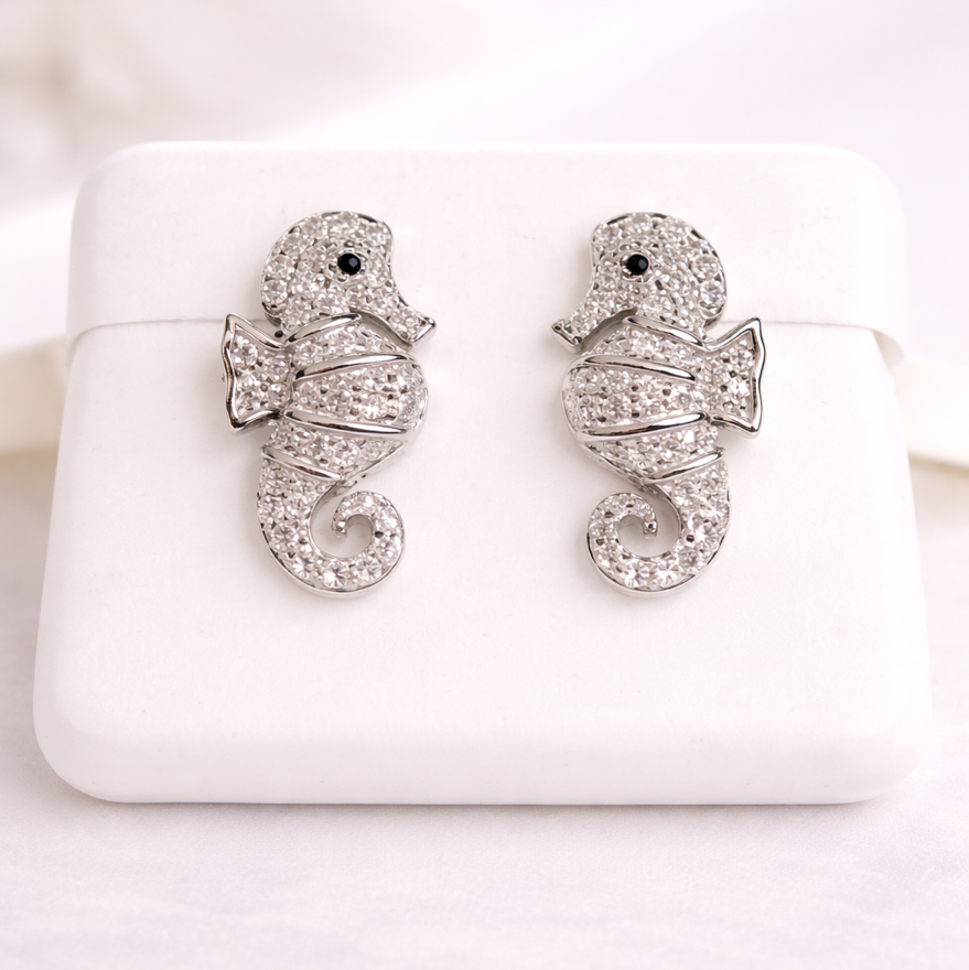 925 Sterling Silver Moissanite 1.0ct Seahorse Earrings
