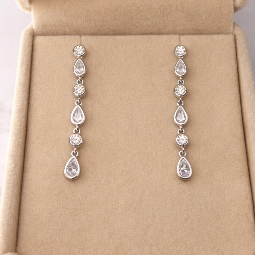 Elegant 925 Sterling Silver Moissanite 3ct Teardrop Dangle Earrings