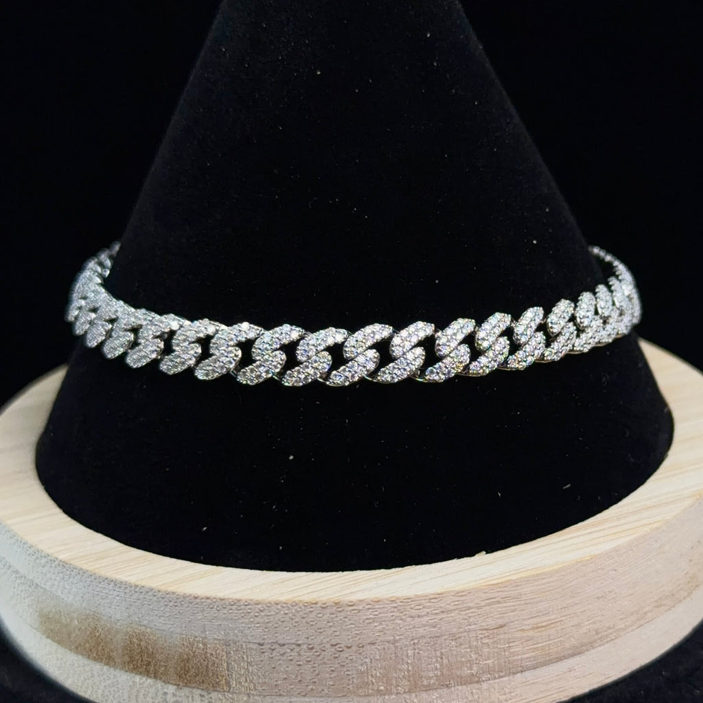 8in 6mm Iced Moissanite Cuban Link 925 Sterling Silver Bracelet