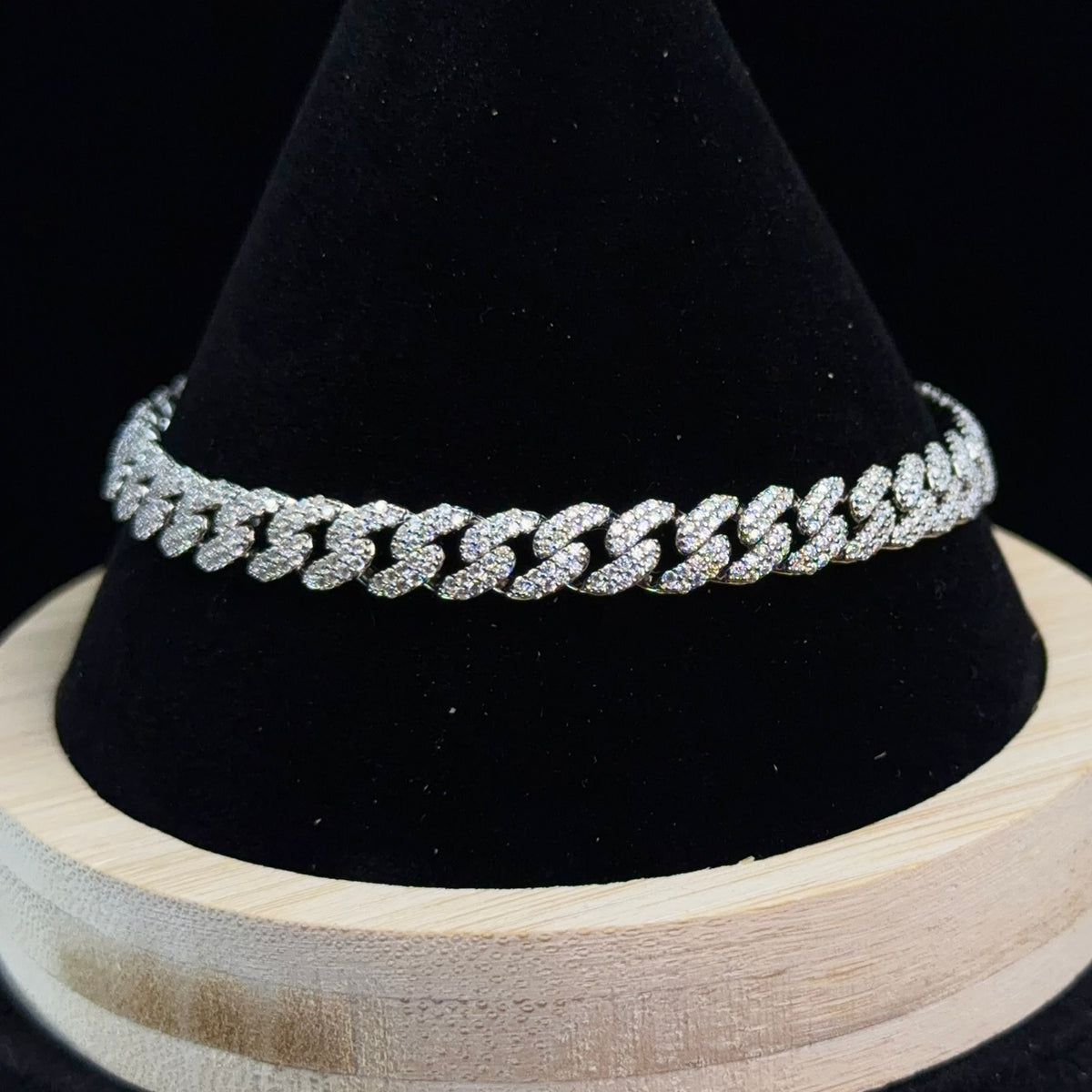 8in 6mm Iced Moissanite Cuban Link 925 Sterling Silver Bracelet