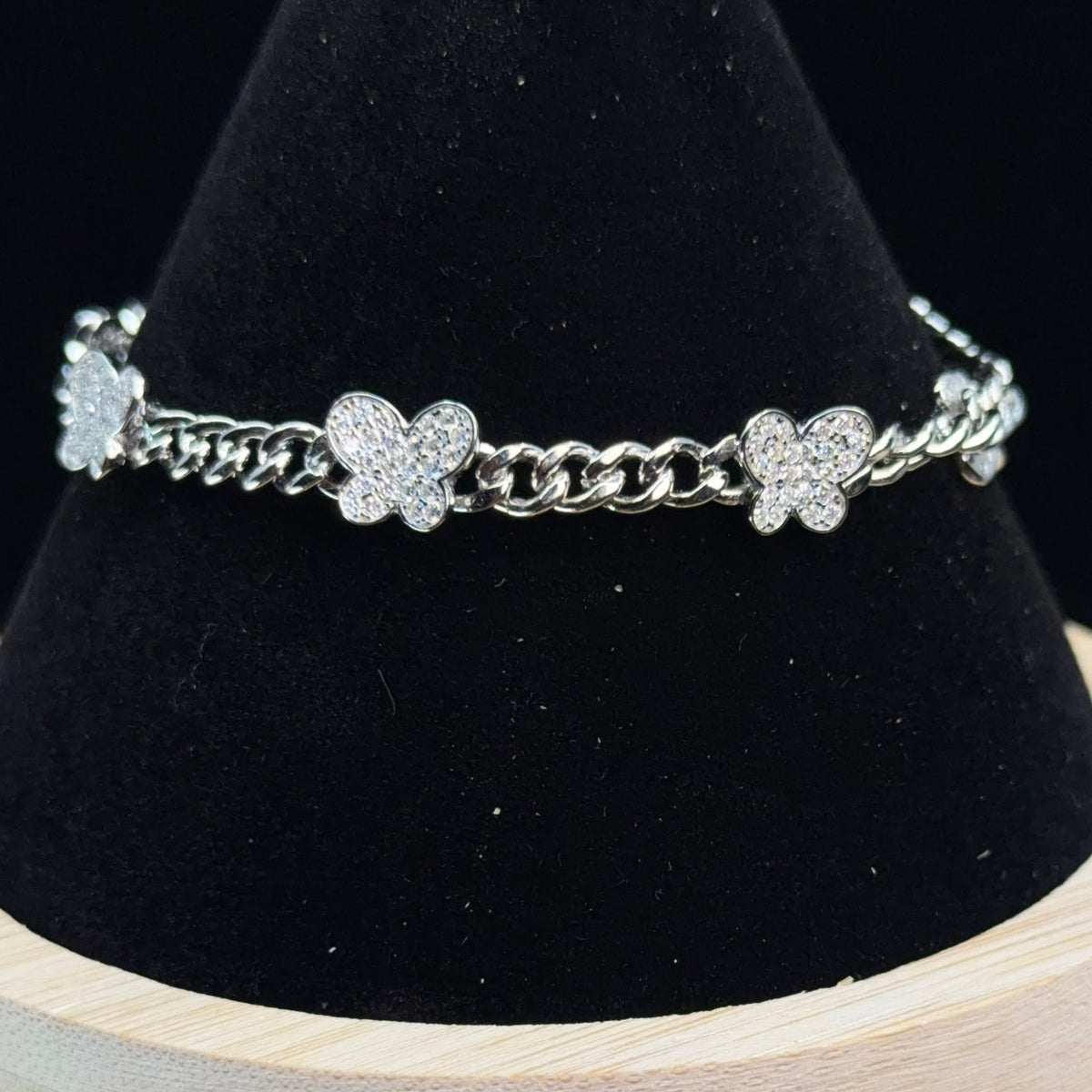 Italian 925 Sterling Silver 4ct Moissanite Butterfly Charm Bracelet 7in
