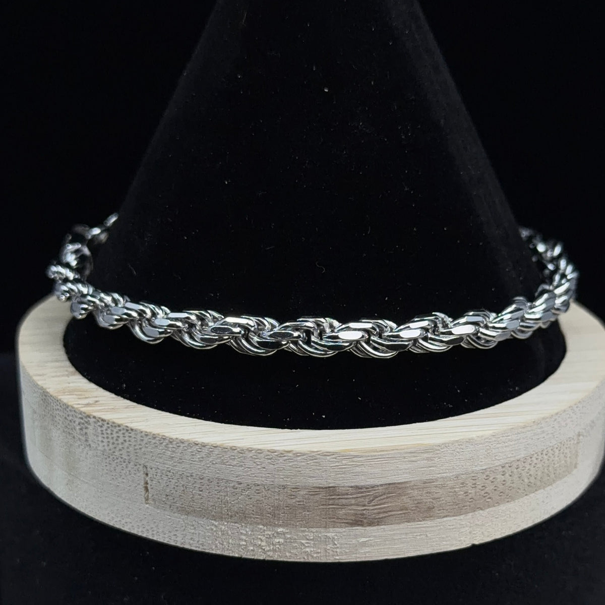 Polished 925 Sterling Silver Rope Chain Bracelet 9in 5.75mm