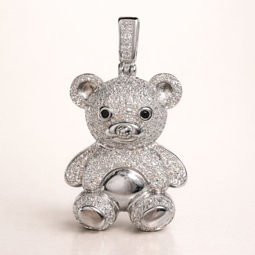 Luxury 925 Sterling Silver Teddy Bear Moissanite 1ct Pendant