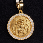 Mexican 18K Gold Vermeil Silver Religious Pendant with 0.5ct Moissanite