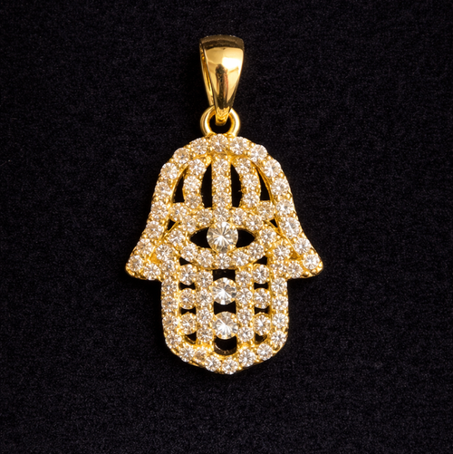 18K Gold Vermeil Silver Hamsa Pendant with 1ct Moissanite