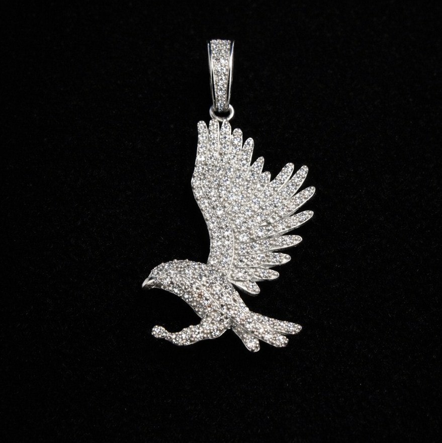 Pavé Moissanite Soaring Eagle 925 Sterling Silver Pendant