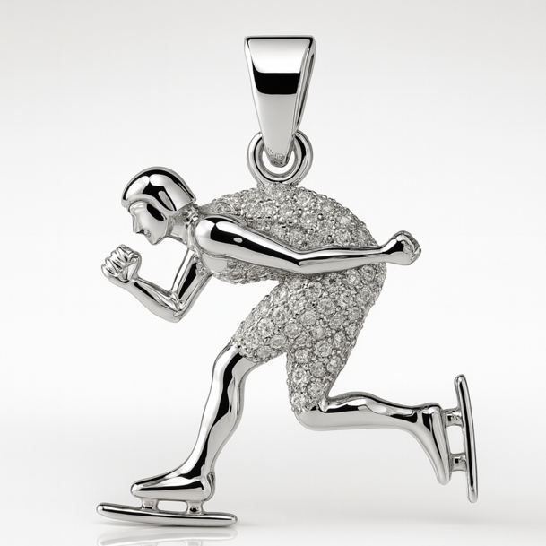 925 Sterling Silver Moissanite Speed Skater Pendant 1.00ct