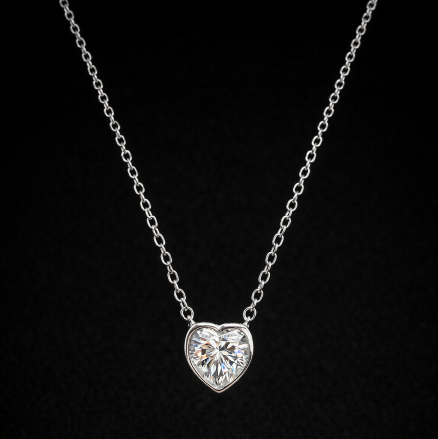 925 Sterling Silver Heart-Shaped Moissanite Solitaire Pendant Necklace 1.00ct