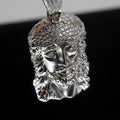 Jesus Head Pave CZ Silver Pendant