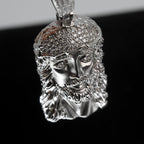Jesus Head Pave CZ Silver Pendant