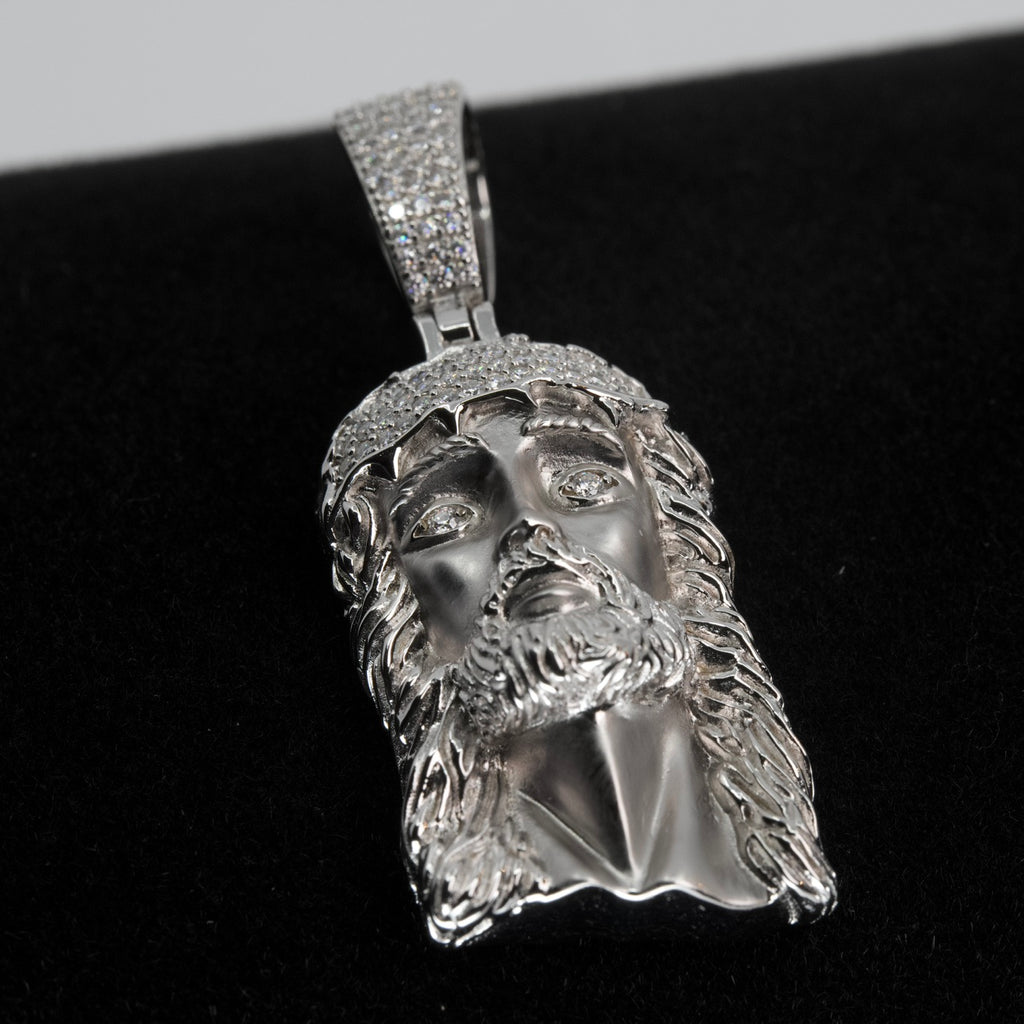 Jesus Head Pave CZ Silver Pendant (2)