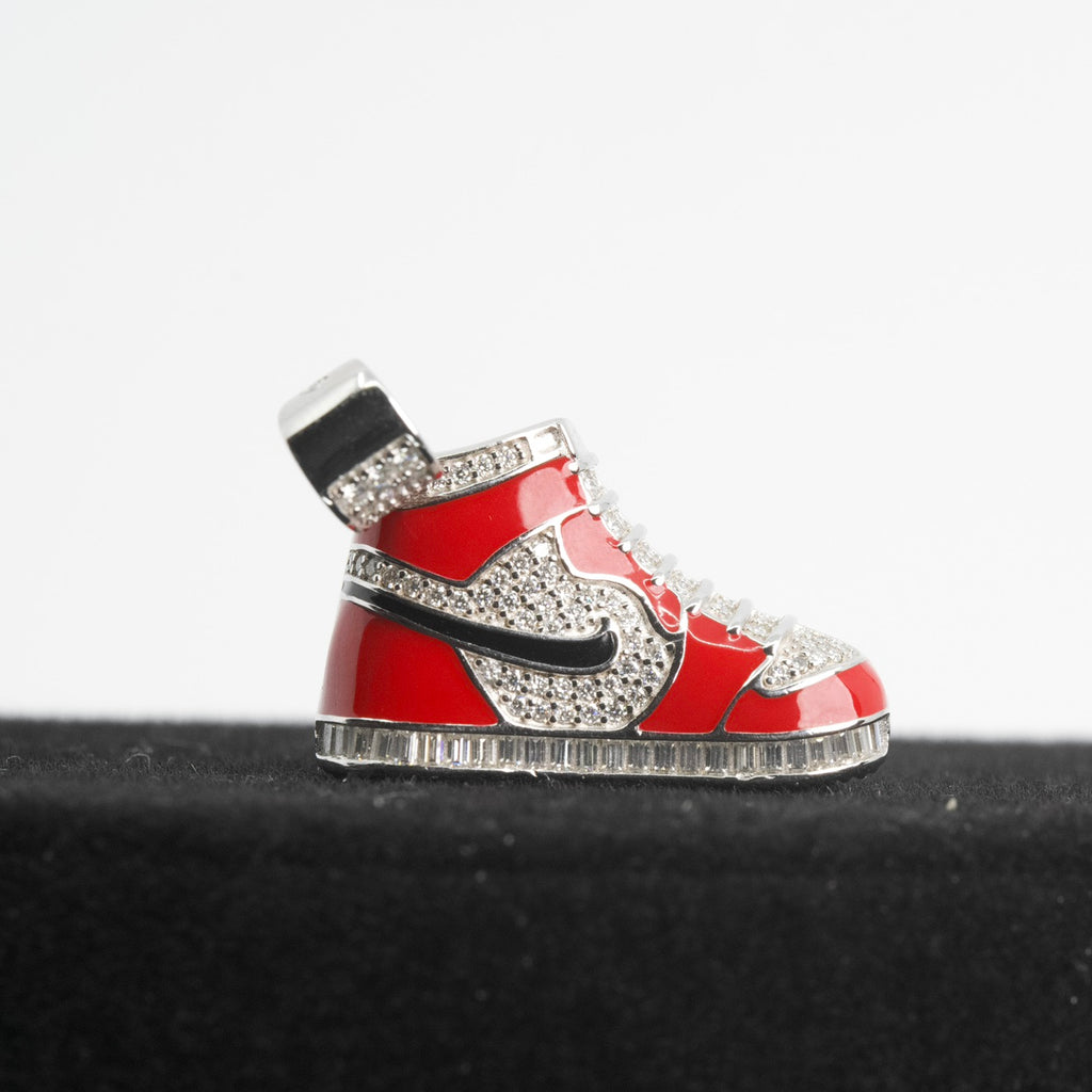 Silver Red Nike Sneaker Pendant with Moissanite