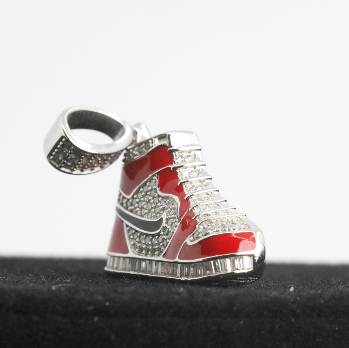 Silver Red Nike Sneaker Pendant with Moissanite (2)