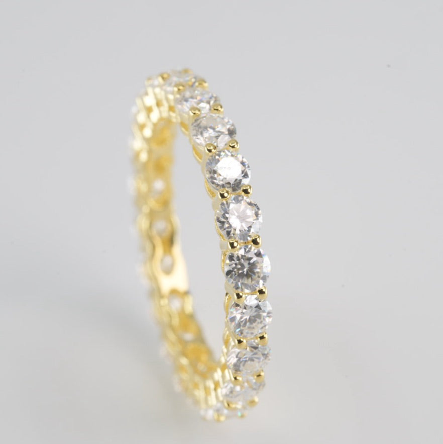 Yellow 14k Gold over Round Moissanite Full Eternity Band Ring (3)