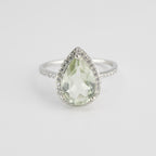 Pear-Shaped Green Amethyst Halo Ring in Silver (2)