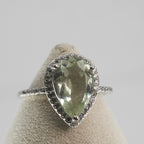 Pear-Shaped Green Amethyst Halo Ring in Silver (3)