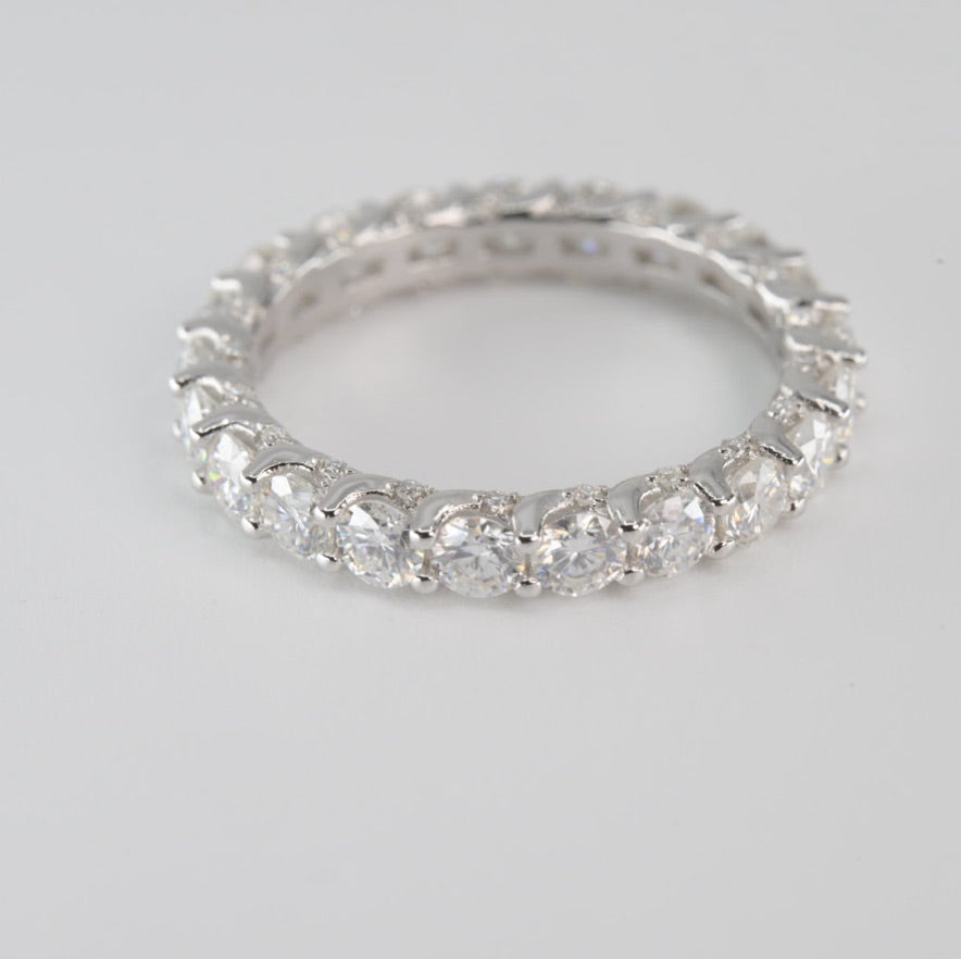 Silver Round-Cut Moissanite Full Eternity Band Ring