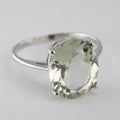 Natural Green Amethyst Solitaire Ring in Silver