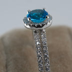 Silver Halo Ring with Blue Topaz Aqua marine Center and Pavé Accents (3)