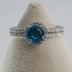 Silver Halo Ring with Blue Topaz Aqua marine Center and Pavé Accents (5)