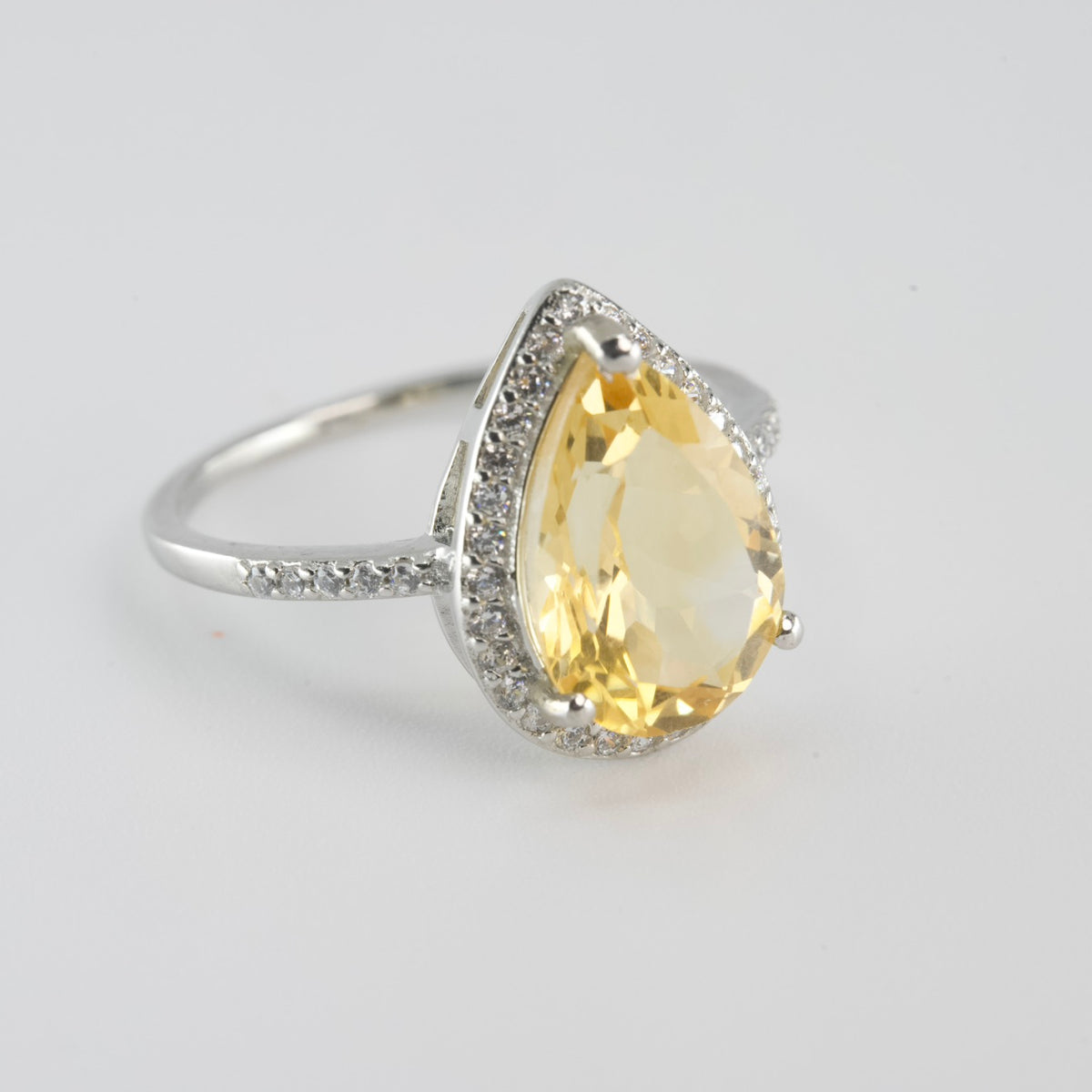 Pear-Shaped Yellow citrine Halo Ring in Silver