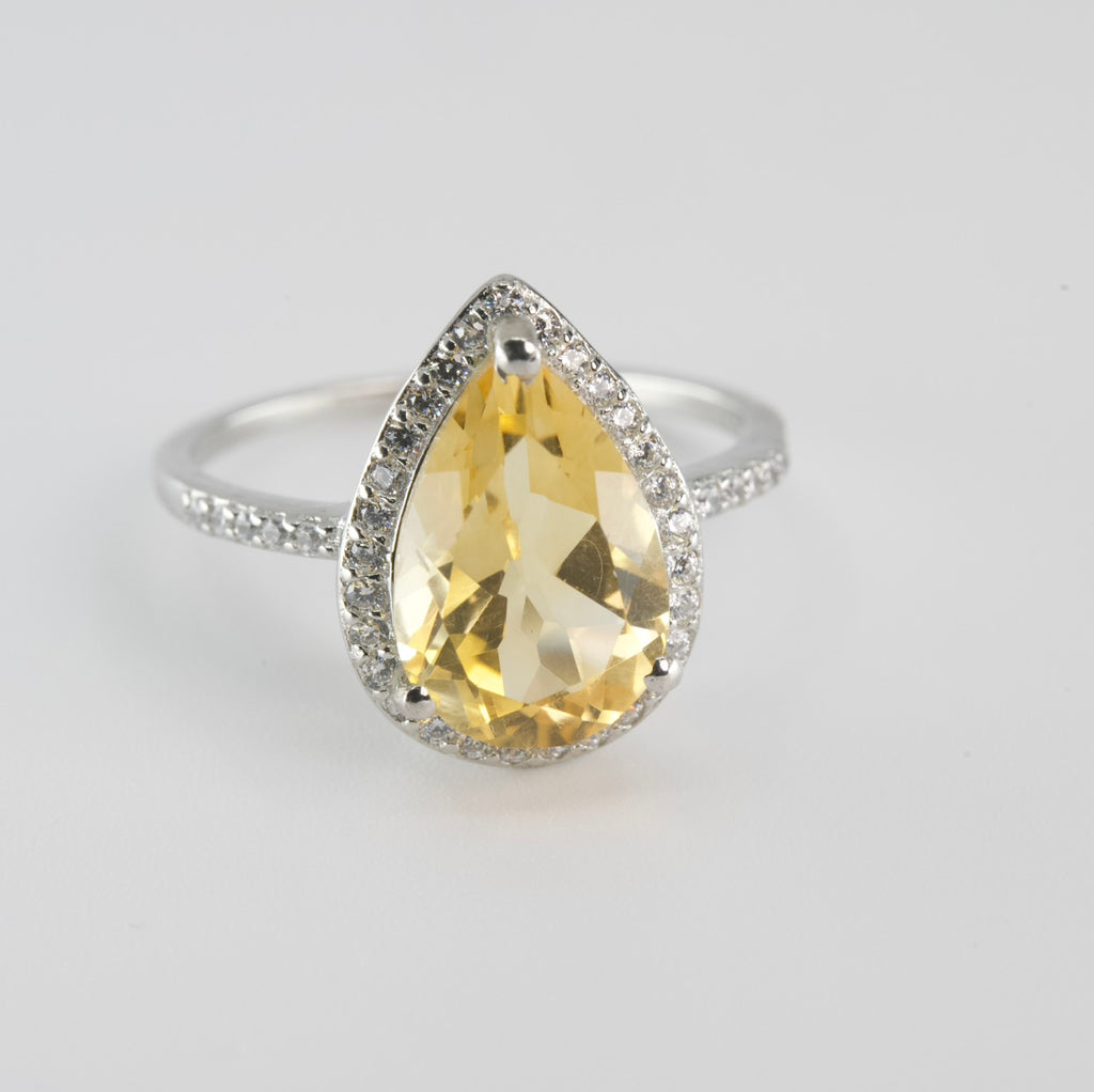 Pear-Shaped Yellow citrine Halo Ring in Silver (2)