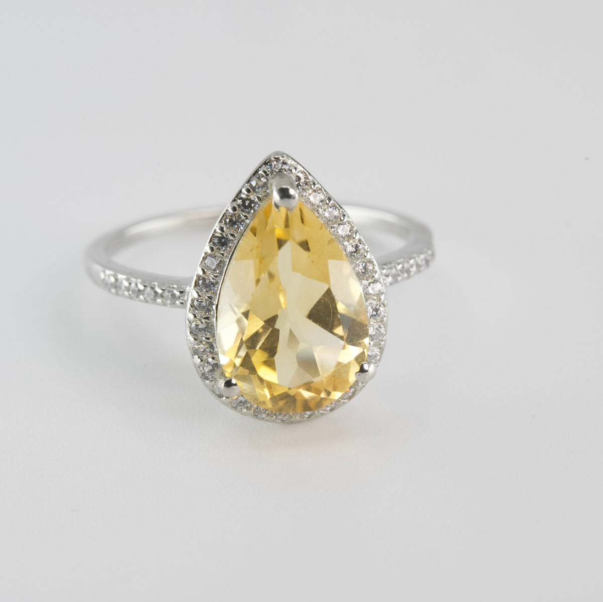 Pear-Shaped Yellow citrine Halo Ring in Silver (2)