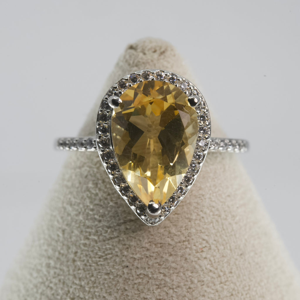 Pear-Shaped Yellow citrine Halo Ring in Silver (3)