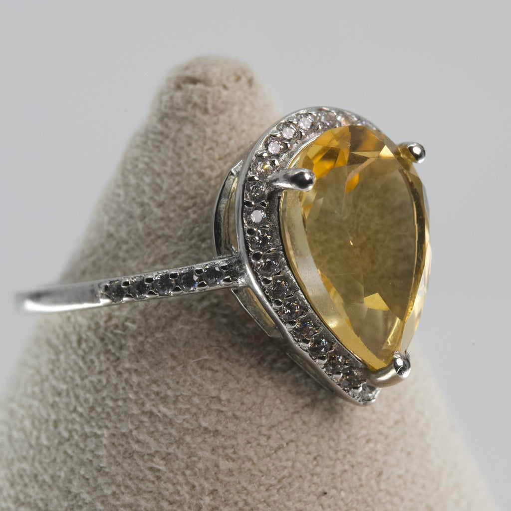 Pear-Shaped Yellow citrine Halo Ring in Silver (4)