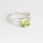 Silver Split Shank Ring with Princess-Cut Peridot Center