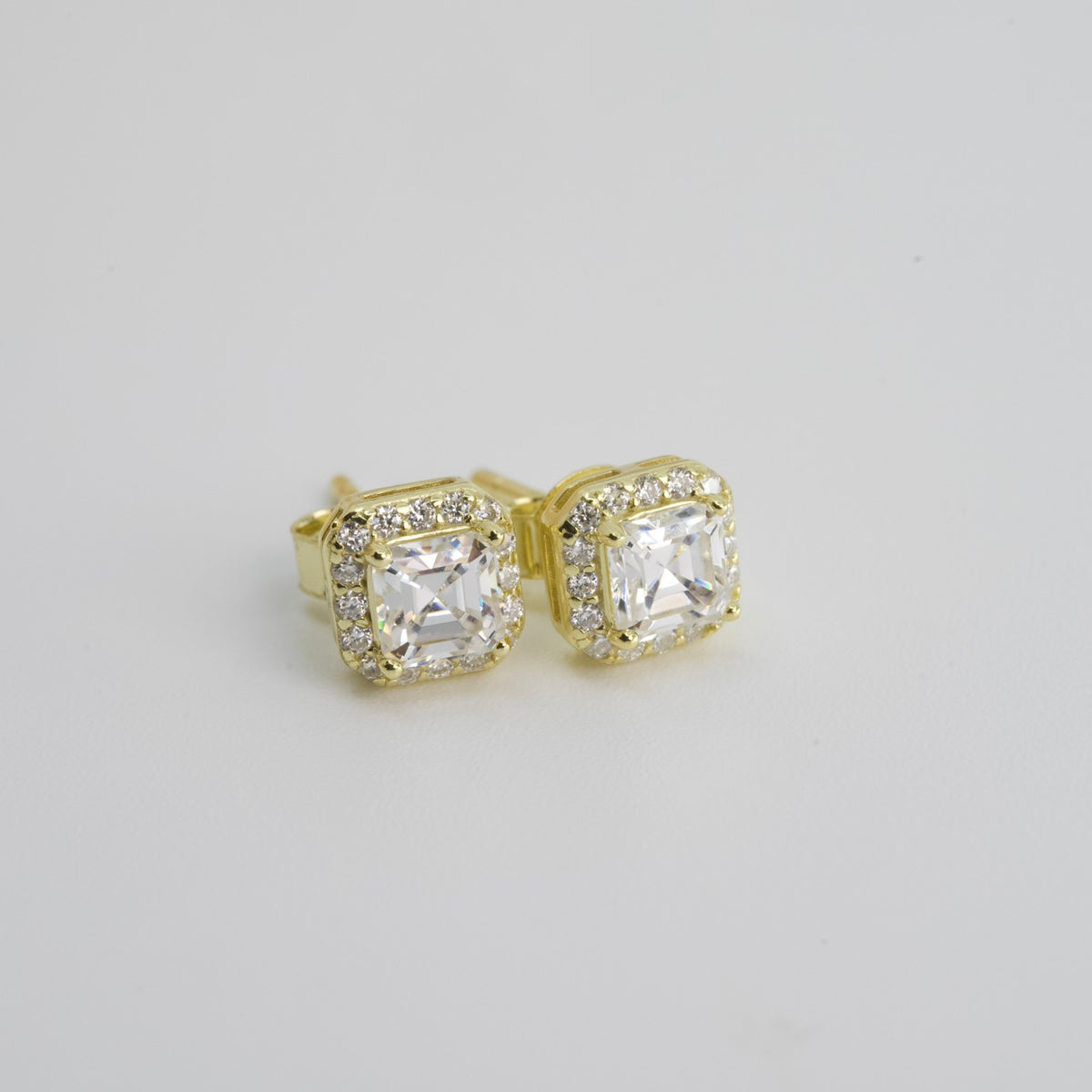 Asscher-Cut Moissanite Square Halo Stud Earrings in 14K Gold Over Silver, 1.2ct