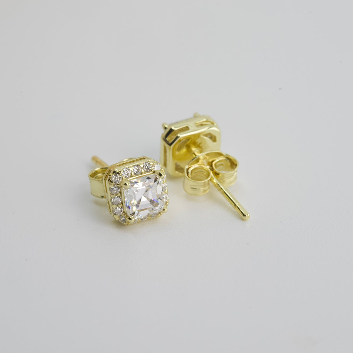 Asscher-Cut Moissanite Square Halo Stud Earrings in 14K Gold Over Silver, 1.2ct (2)