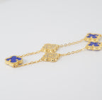 14k Gold Yellow Gold Clover Station Bracelet with Blue Lapis and Pavé CZ (2)