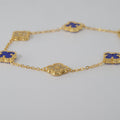 14k Gold Yellow Gold Clover Station Bracelet with Blue Lapis and Pavé CZ
