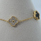 14k Gold yellow Beaded Clover Station Bracelet with CZ and Black Accent (2)