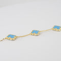 14k Gold yellow Beaded Blue Clover Station Bracelet