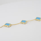 14k Gold yellow Beaded Blue Clover Station Bracelet