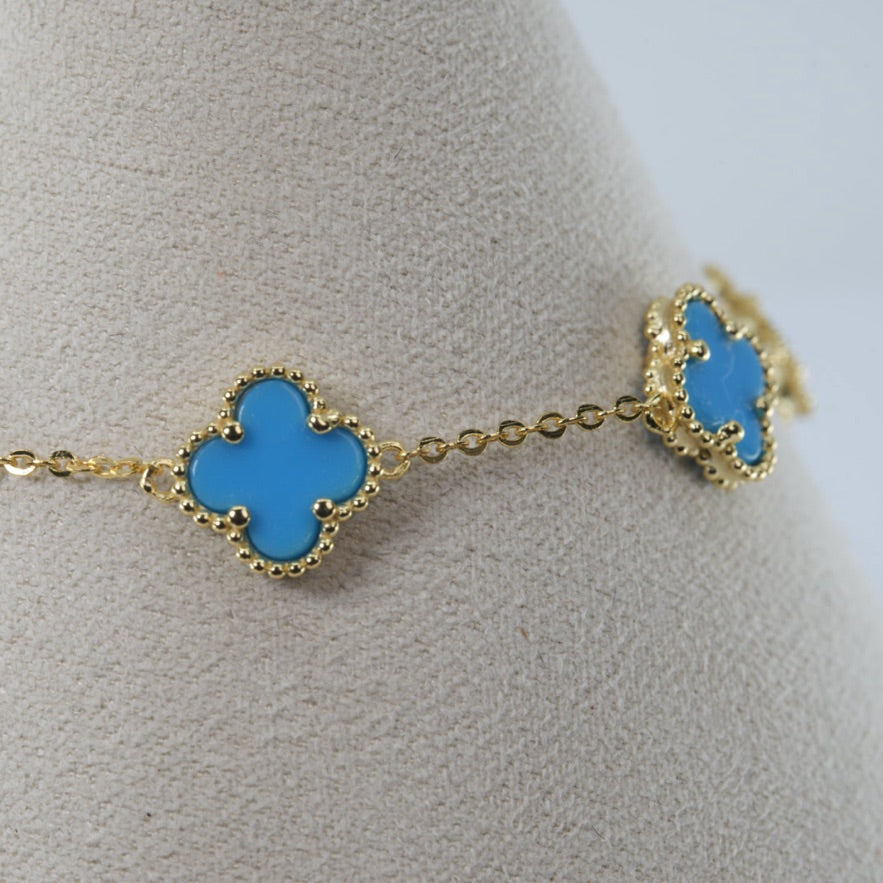 14k Gold yellow Beaded Blue Clover Station Bracelet (2)