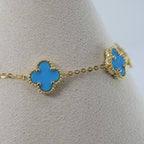 14k Gold yellow Beaded Blue Clover Station Bracelet (2)