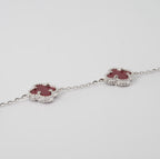 Silver Clover Station Bracelet with Red Inlay