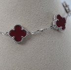 Silver Clover Station Bracelet with Red Inlay (2)