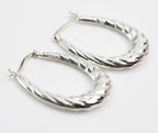 Twisted Rope Oval Hoop Earrings in Silver