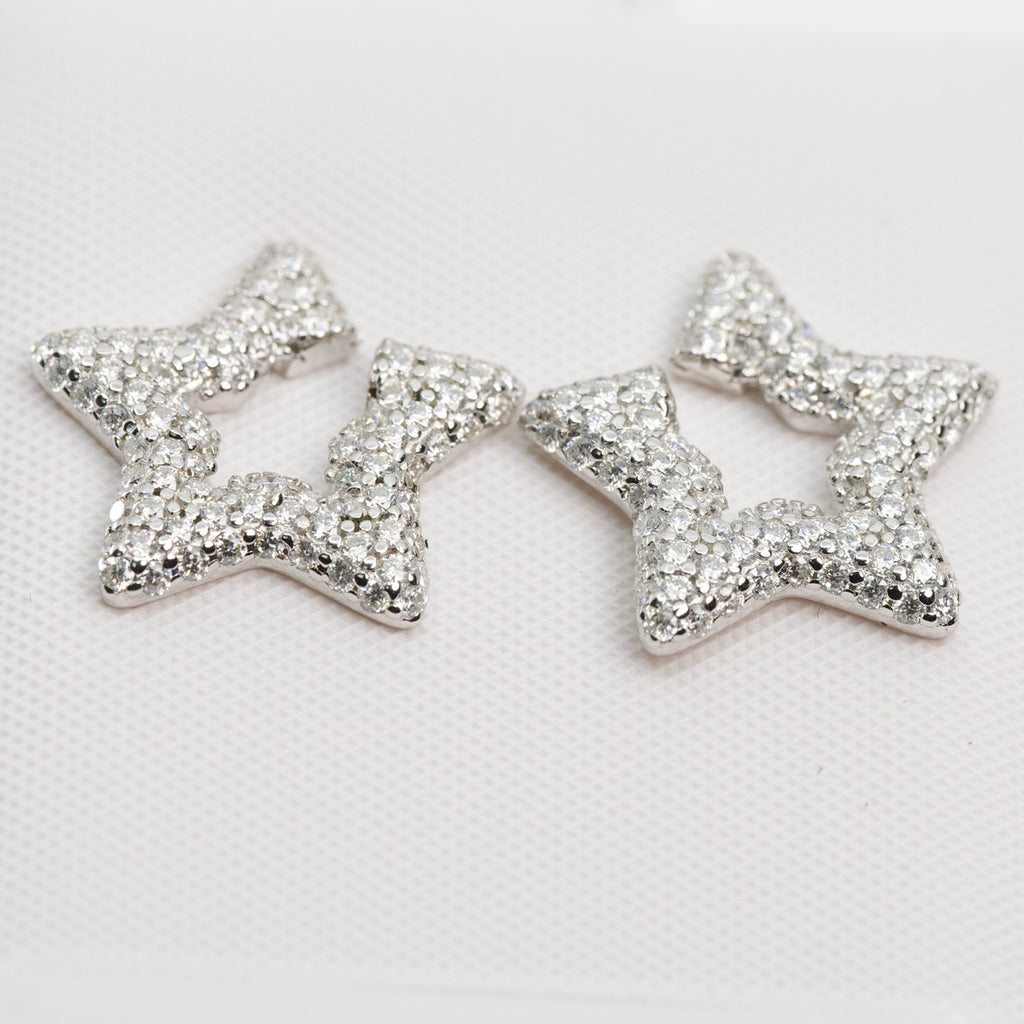 Sterling Silver Pavé Open Star Stud Earrings with Moissanite (2)