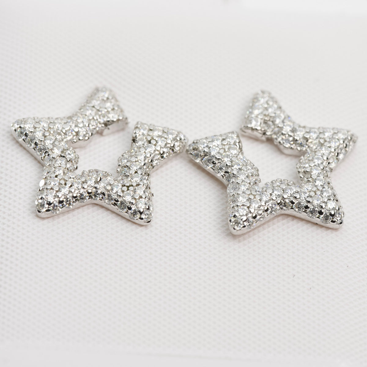 Sterling Silver Pavé Open Star Stud Earrings with Moissanite (2)