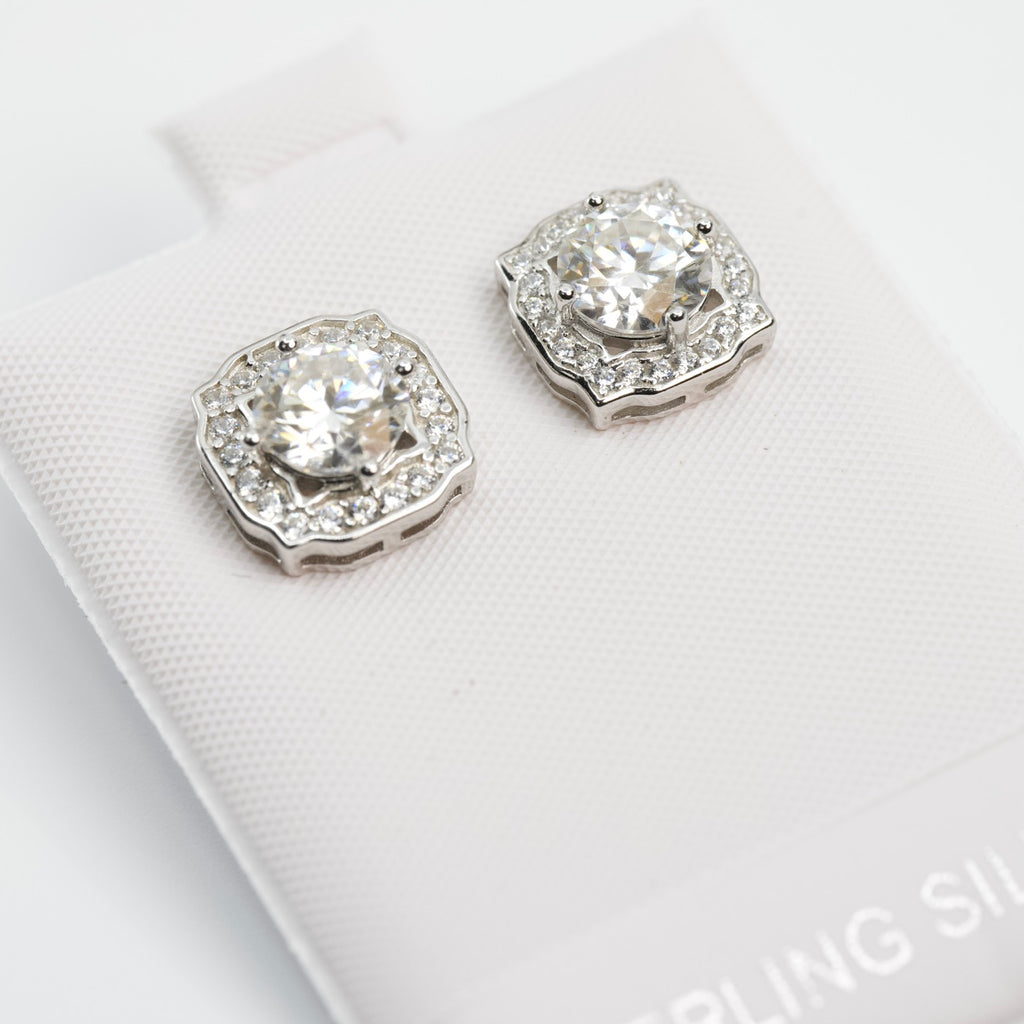 Sterling Silver Cushion Halo moissanite Stud Earrings