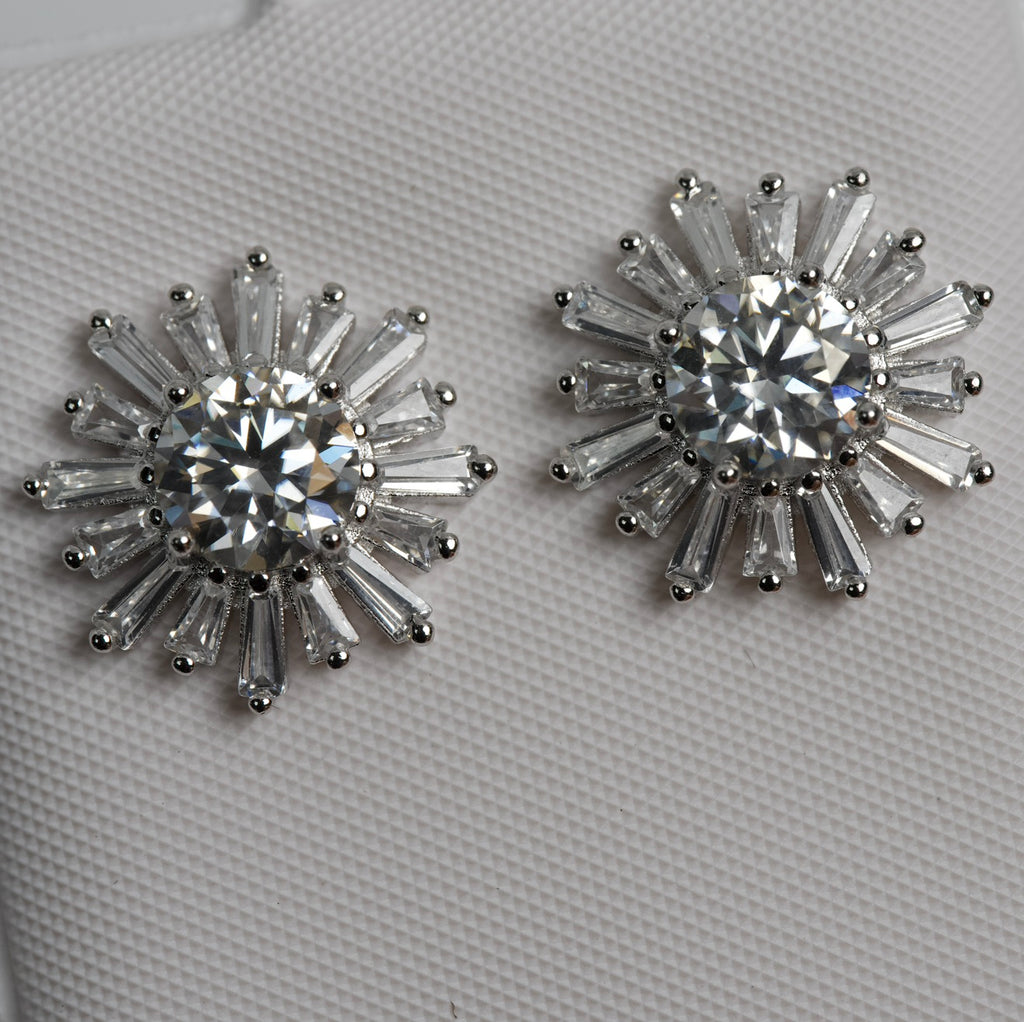 Sunburst Moissanite Stud Earrings in Silver