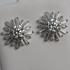 Sunburst Moissanite Stud Earrings in Silver
