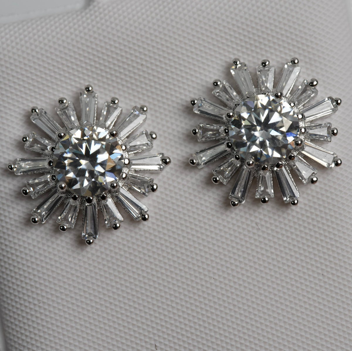 Sunburst Moissanite Stud Earrings in Silver